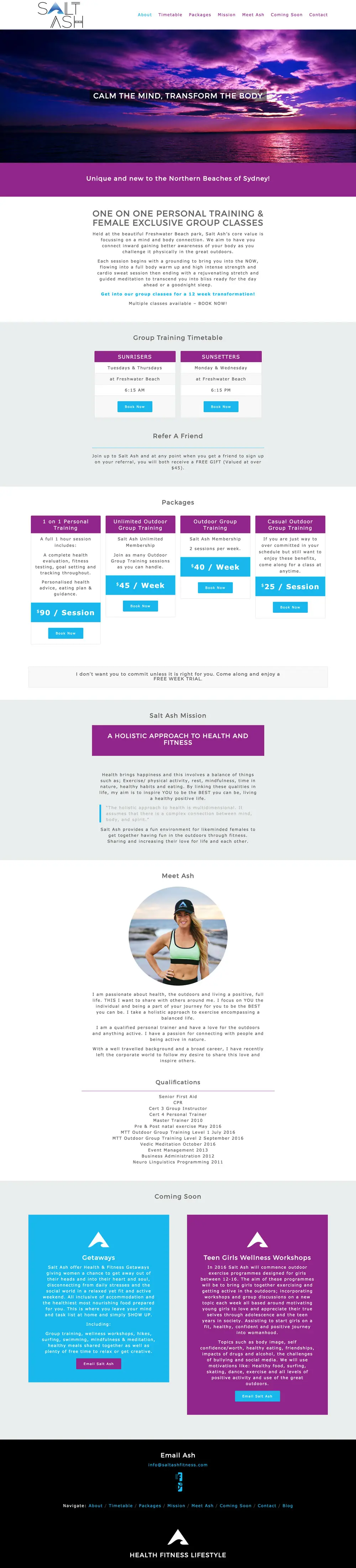 Full-length screenshot of the Salt Ash Fitness homepage