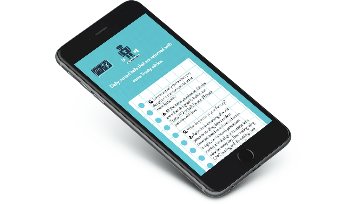 The Trusty Boxes website on phones and a tablet